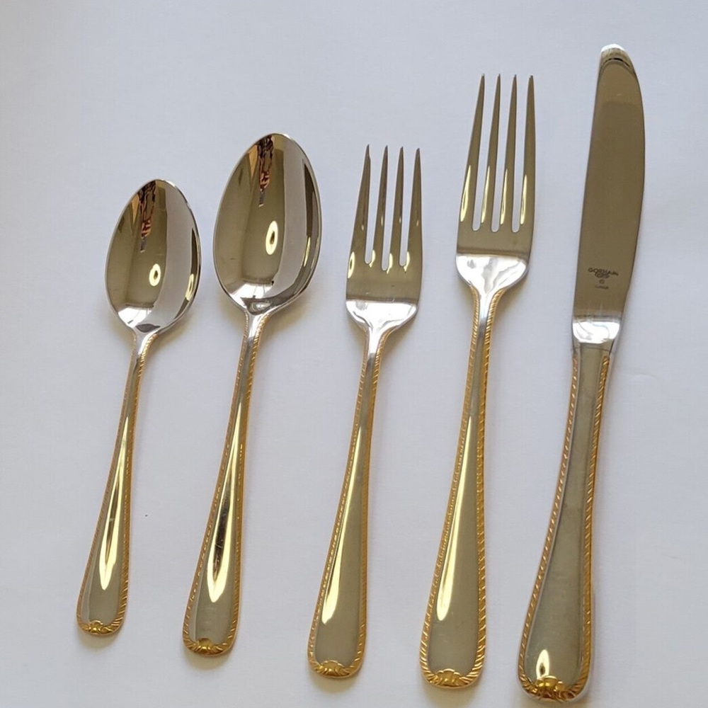 Gorham Ribbon Edge Gold and Silver 5 Cutlery Sets NWT; $48